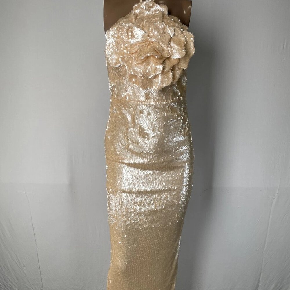 Lovers & Friends Women's Rachel Lilium Sequin Halter Gown Beige Size XS